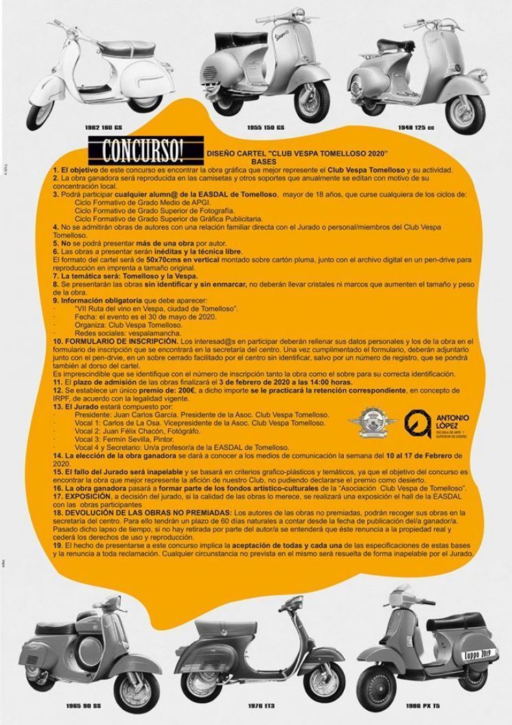 CONCURSO DE DISE&Ntilde;O DE CARTEL "CLUB VESPA TOMELLOSO 2020"